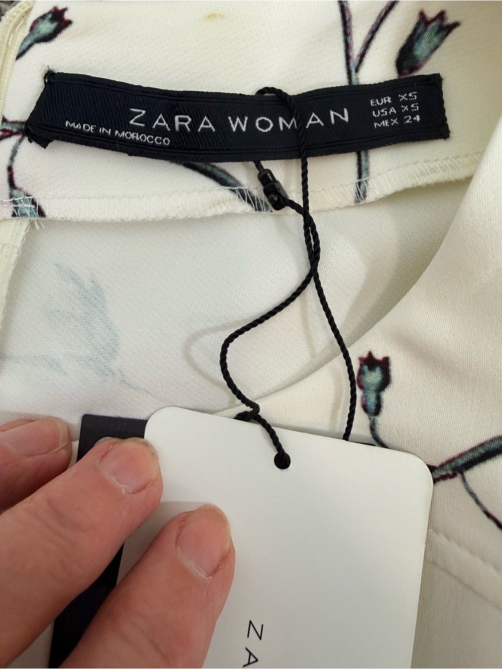 Zara Woman Cream Floral Long Sleeve A-Line Dress Pockets Pleat - Picture 6 of 8
